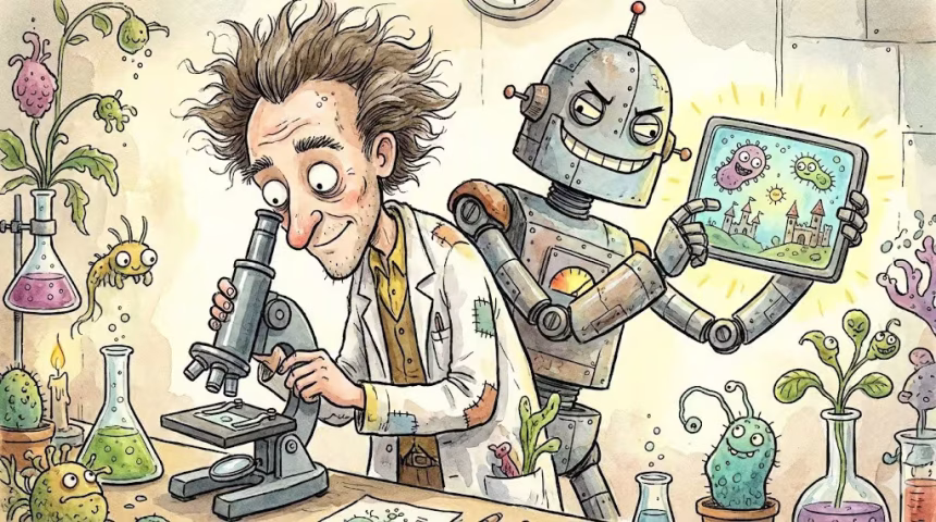 A scientist getting fooled by an AI, generated with Gemini