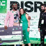 Kevin A. Damoa, Founder & CEO, Glīd, Claire Kroft and Ankit Malhotra, winners of the Startup Battlefield 2025, pose onstage during day three of TechCrunch Disrupt 2025 at Moscone Center on October 29, 2025 in San Francisco, California.
