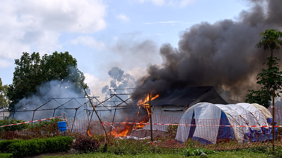Enraged crowd sets Ebola hospital tent on fire in Democratic Republic of Congo