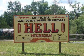 Secure a place in hell: Part of Michigan's quirky tourist town goes up for sale
