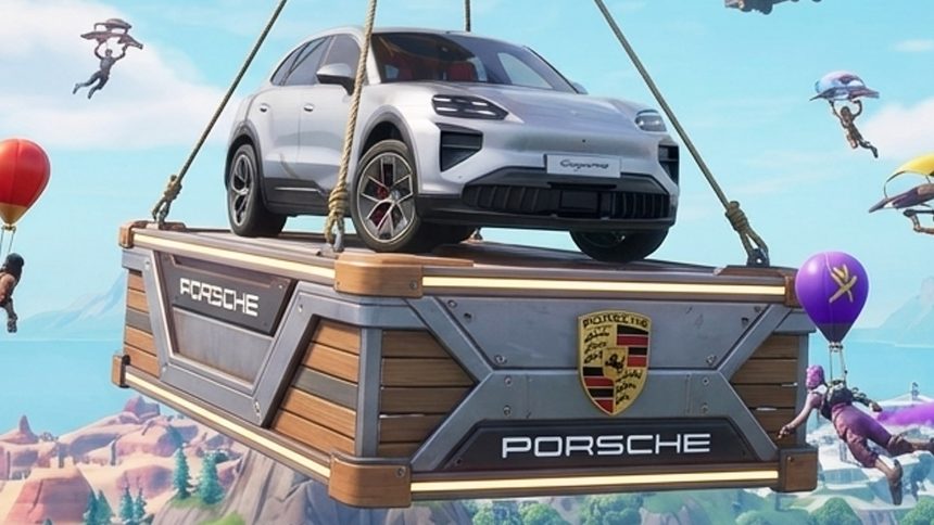 Porsche Fortnite collab concept art is clearly AI and for some strange reason also has the Riot Games logo added