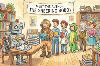 A robot writer hitting success, generated with Gemini