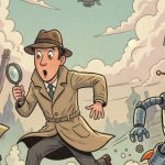 Two detectives chasing after an AI, generated with ChatGPT