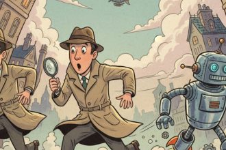 Two detectives chasing after an AI, generated with ChatGPT