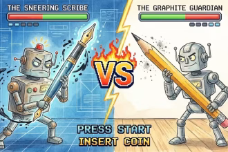 Two AI writers in a head-to-head battle, generated with Gemini