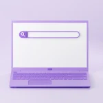 Web search bar on laptop screen 3d render - illustration of website form for research of information on computer