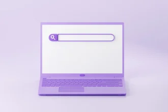 Web search bar on laptop screen 3d render - illustration of website form for research of information on computer