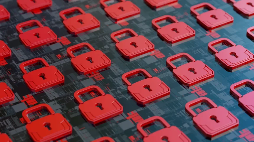 Cybersecurity concept red padlocks