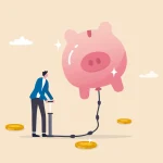 pumping air into a floating piggy bank
