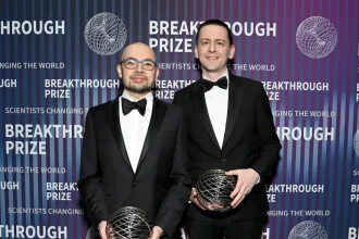 Demis Hassabis and John Jumper attend the 10th Breakthrough Prize Ceremony at the Oscars