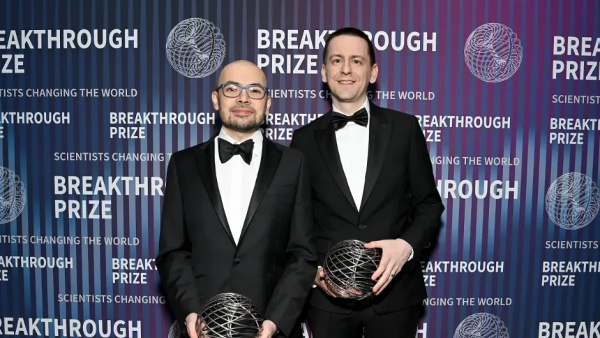 Demis Hassabis and John Jumper attend the 10th Breakthrough Prize Ceremony at the Oscars