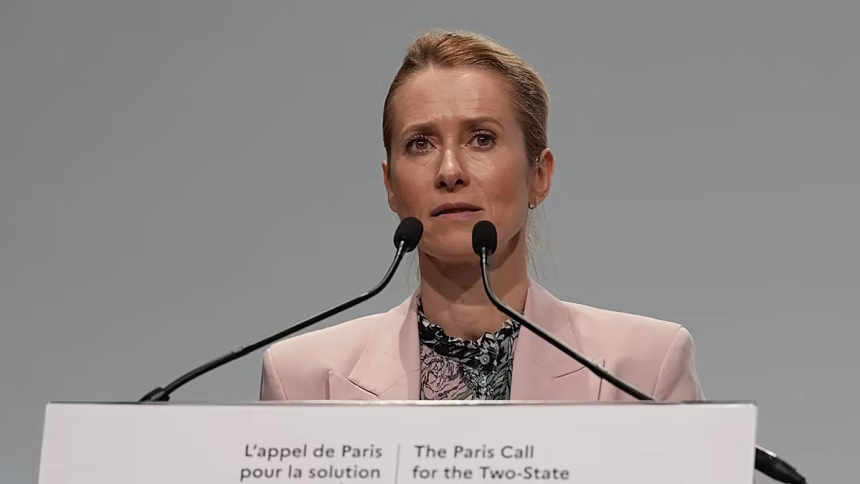 Kaja Karas reacts after Israel's Foreign Minister says he will "cut off all contact" with Kaja Karas