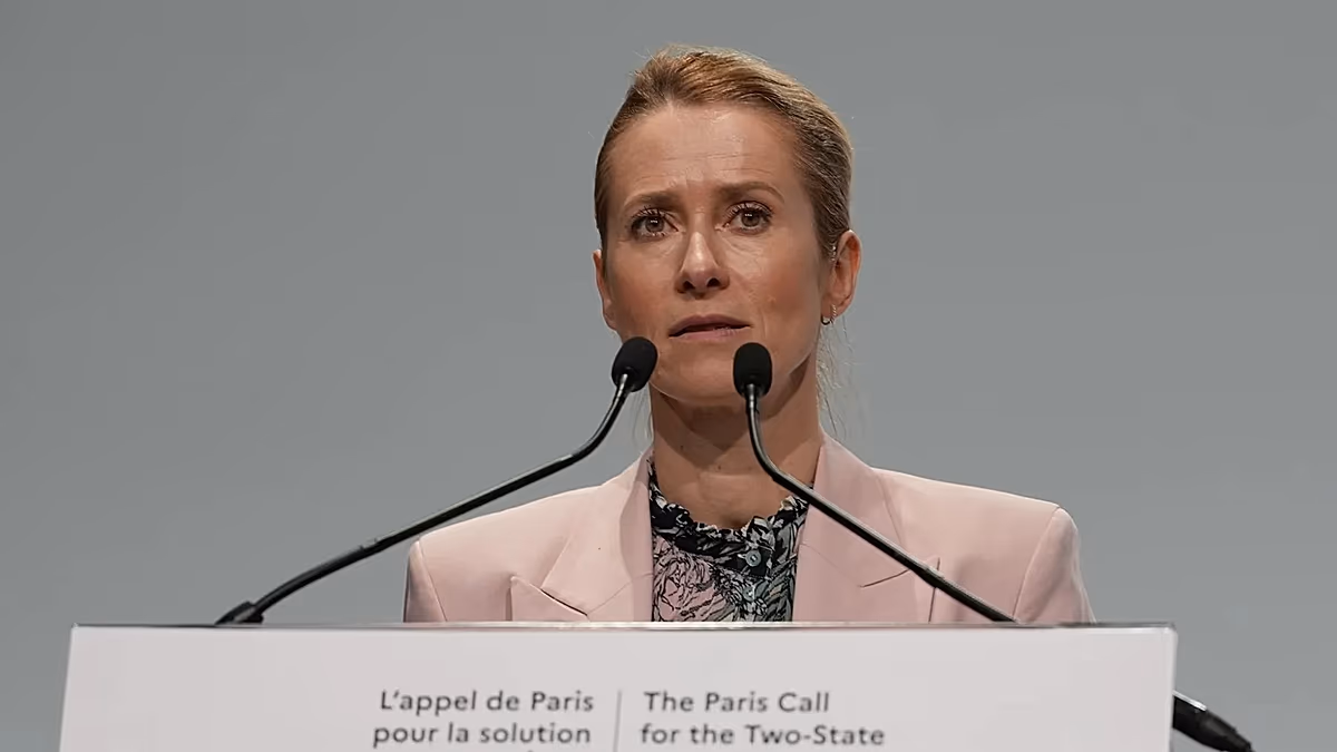 Kaja Karas reacts after Israel's Foreign Minister says he will "cut off all contact" with Kaja Karas
