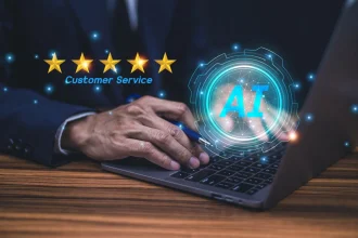 Businessman using AI technology for customer service
