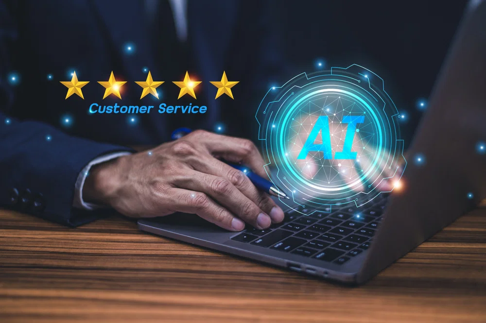 Businessman using AI technology for customer service