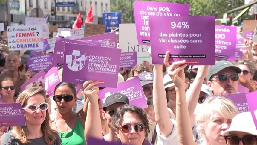 Thousands of demonstrators march across France demanding new law against sexual violence