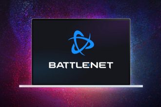 The battle net logo on a screen.