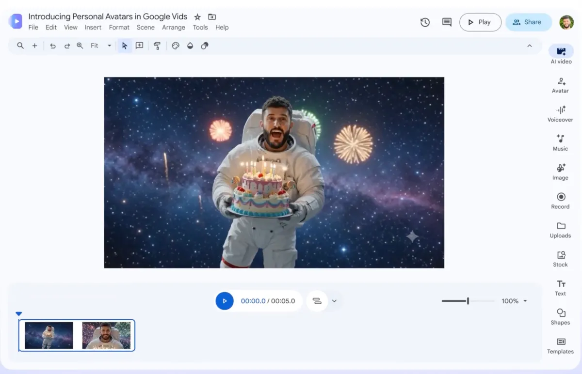 You can now star in your own AI videos on Google Vids