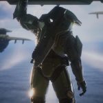 Chief at the back of a dropship in Halo Campaign Evolved.